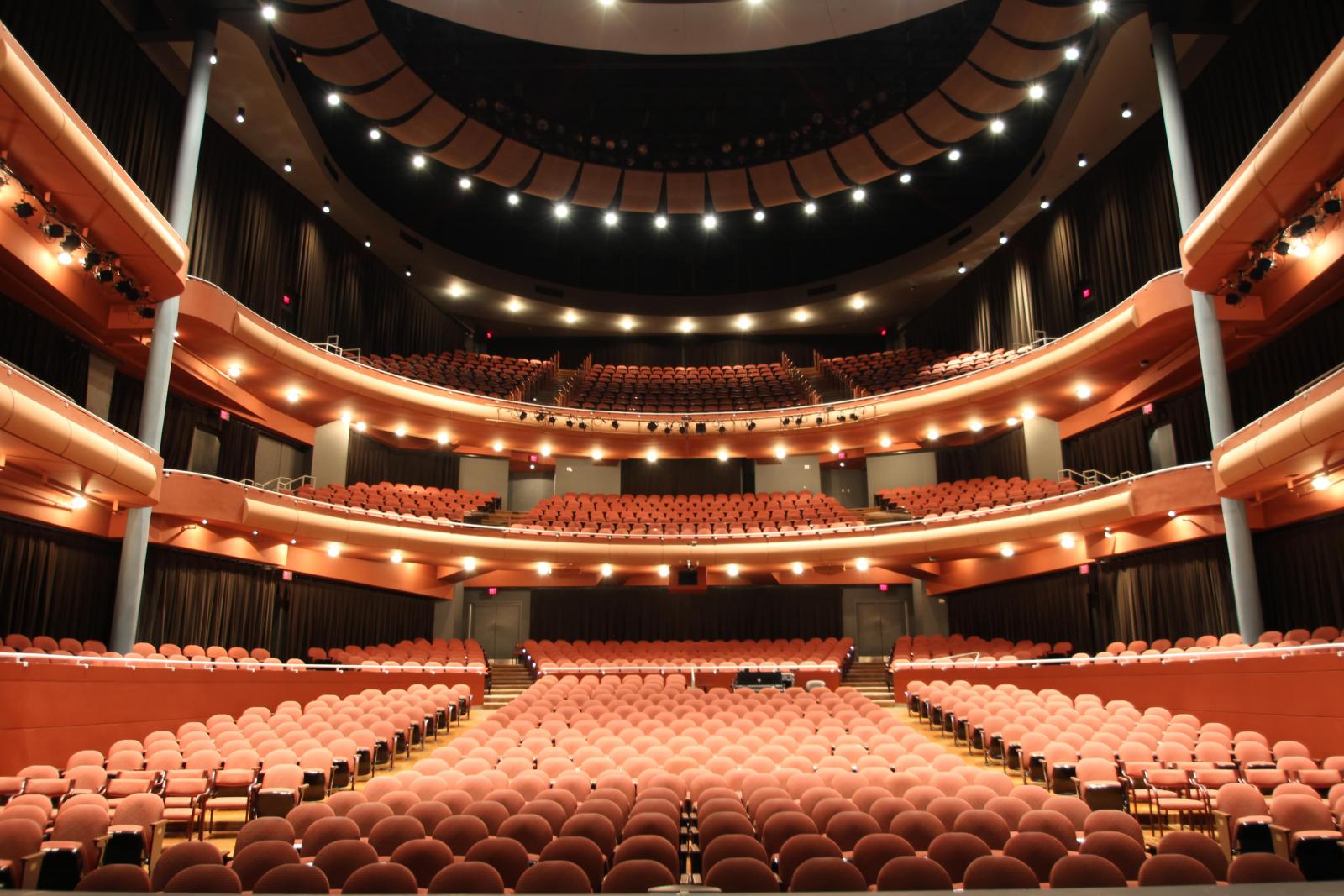 The empty Great Hall with multiple levels of empty seats