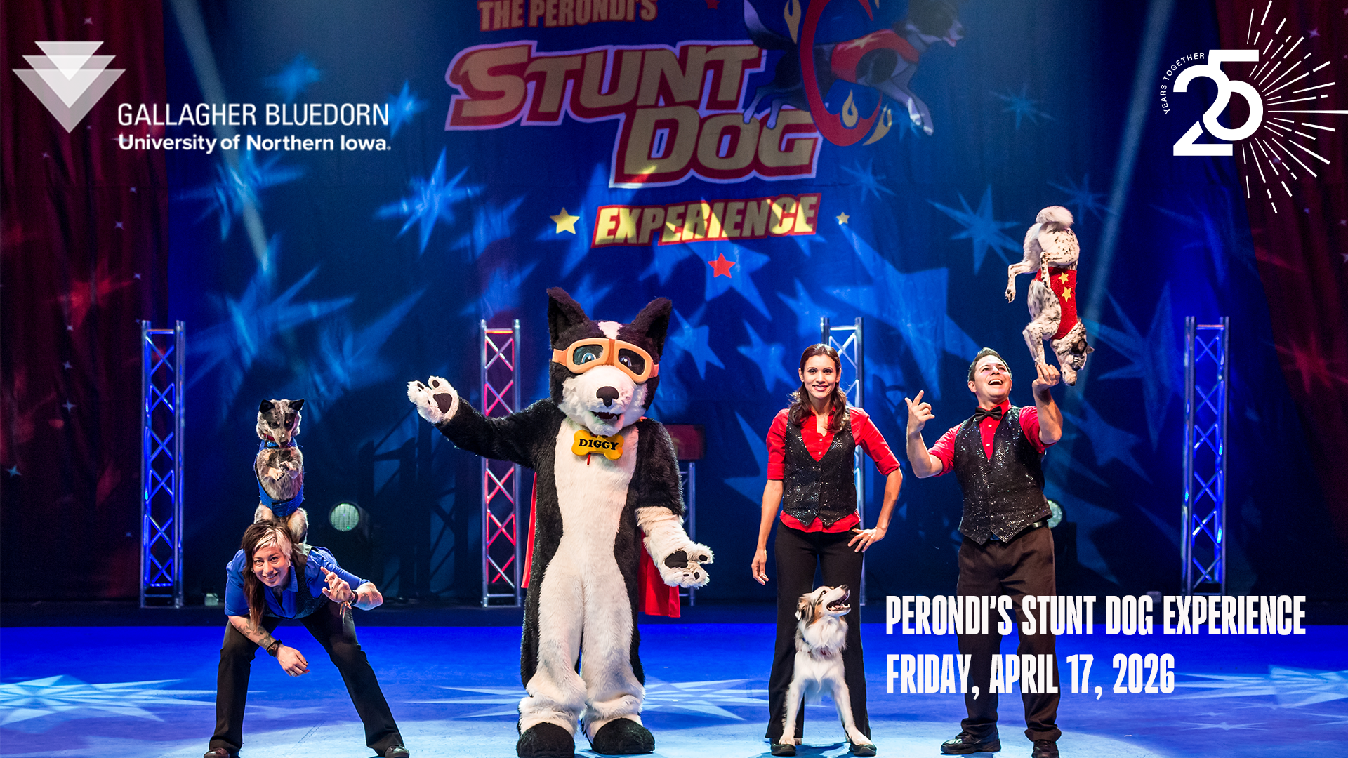 Dogs doing tricks on stage stage