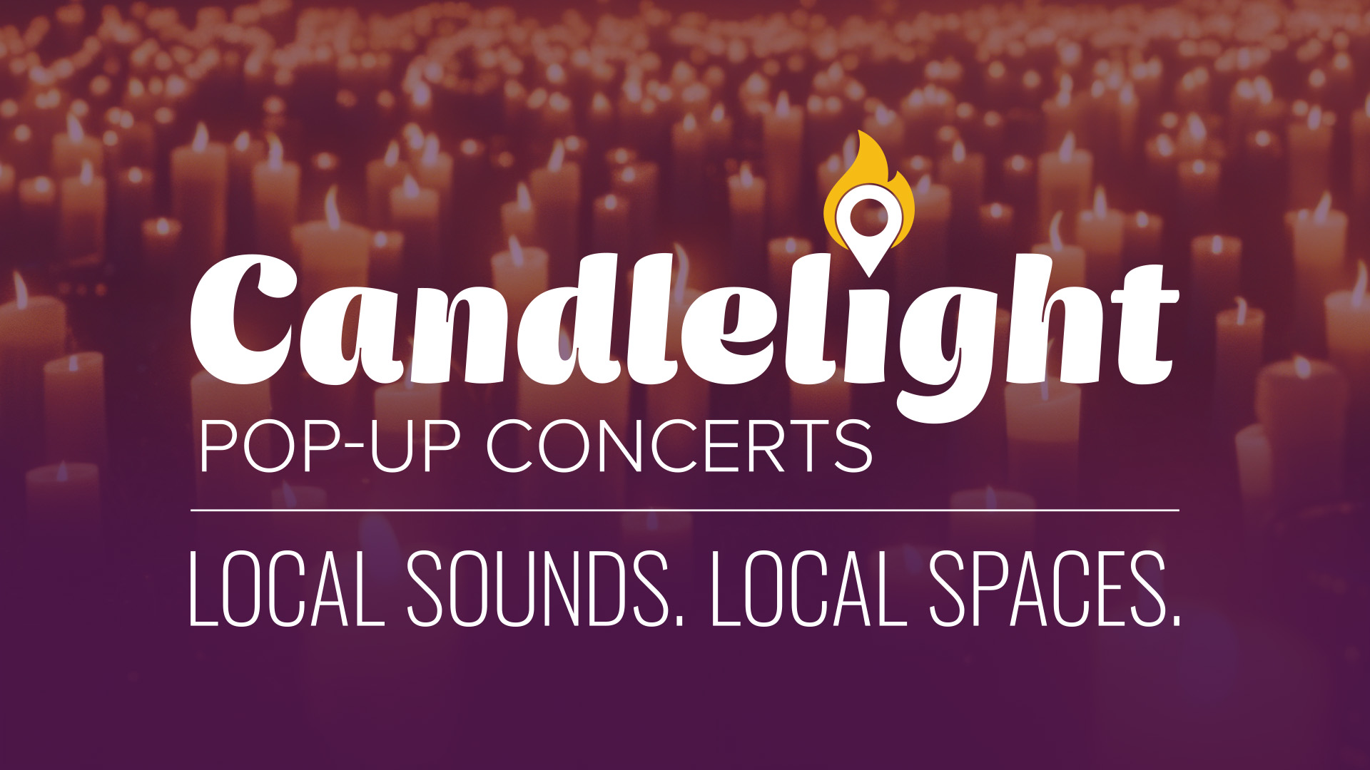 Multiple candles lit in the background of purple candlelight logo 