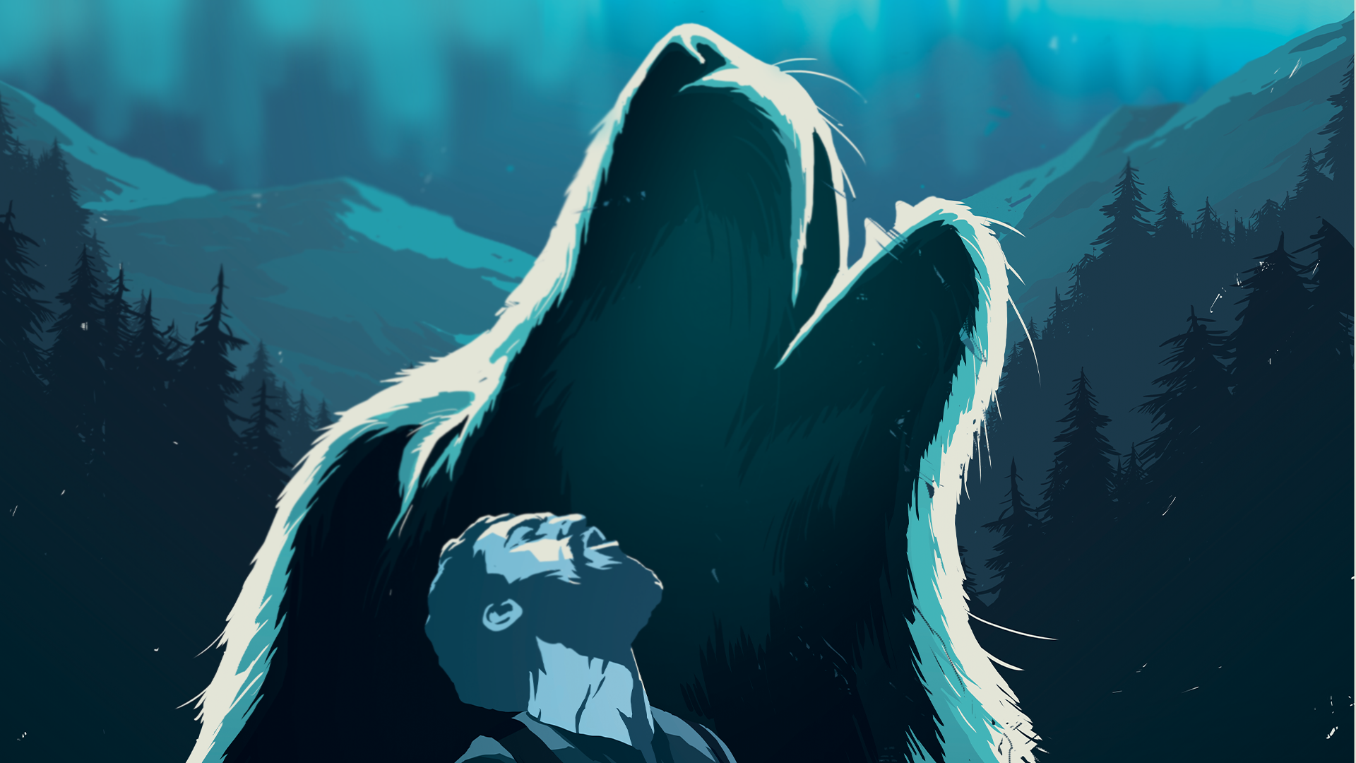 Cartoon of a man and wolf howling