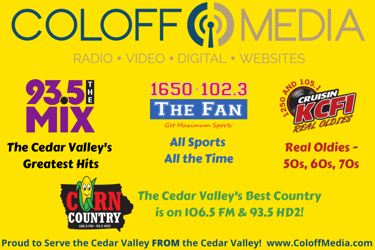 Coloff Media ad with logos and names for each of their station