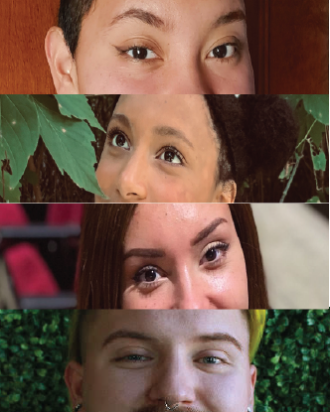 Four pairs of eyes of students featured in the blog.