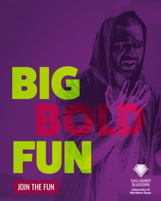 Type reads Big Bold Fun with Judas from Jesus Christ Superstar looking puzzled in the background. 