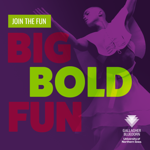 Text reads Big Bold Fun Join the Fun with dancer from Ailey II in the background